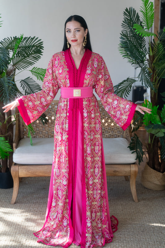 Fuchsia Gold Embroidered Caftan
