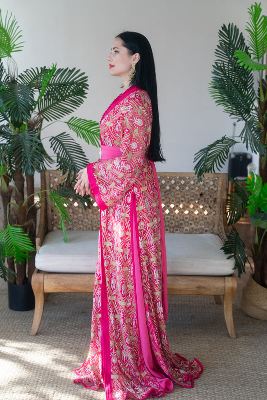 Fuchsia Gold Embroidered Caftan