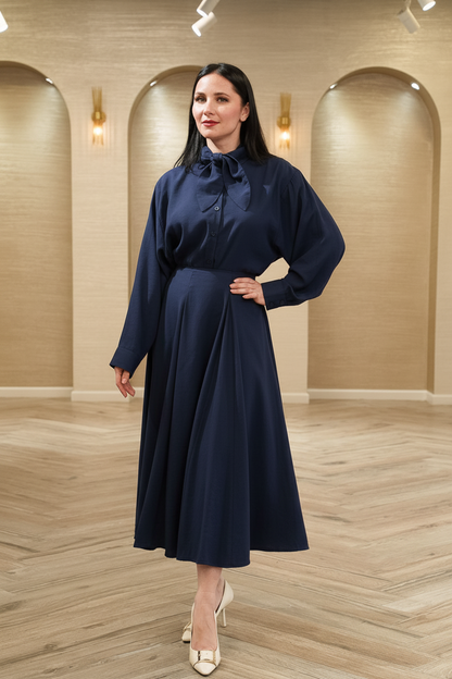 First Angel Bow Blouse &amp; A-Line Midi Skirt 2-Piece Set