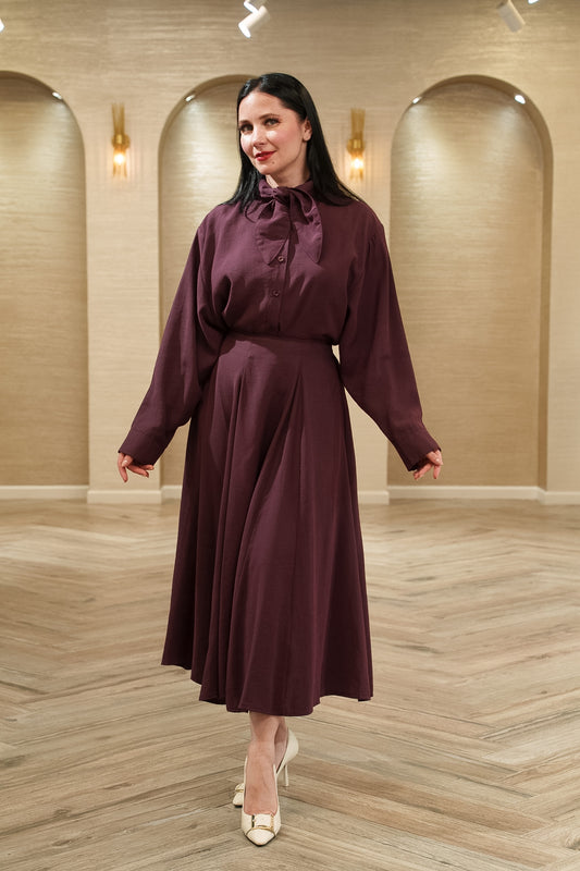 First Angel Two-Piece Bow Blouse & Midi Skirt Set
