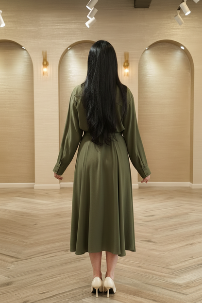 First Angel Bow Blouse &amp; A-Line Midi Skirt 2-Piece Set