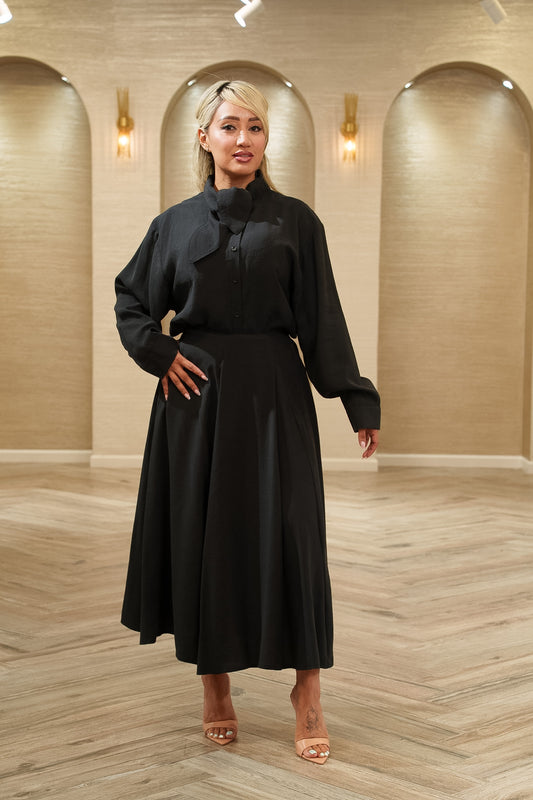 First Angel Two-Piece Bow Blouse & Midi Skirt Set