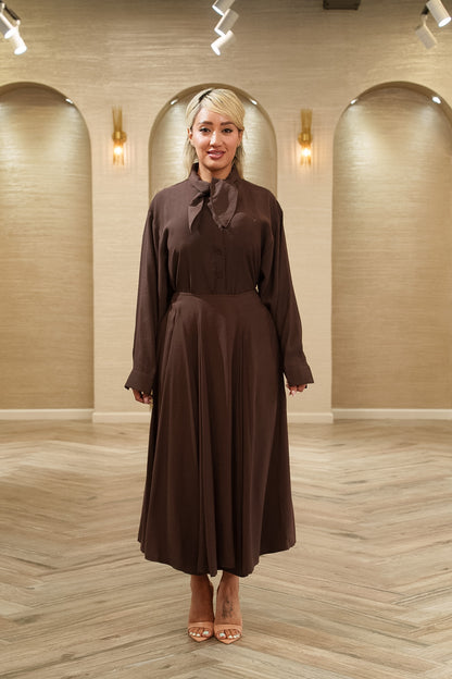 First Angel Bow Blouse &amp; A-Line Midi Skirt 2-Piece Set