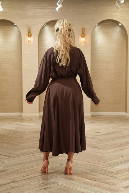First Angel Bow Blouse &amp; A-Line Midi Skirt 2-Piece Set