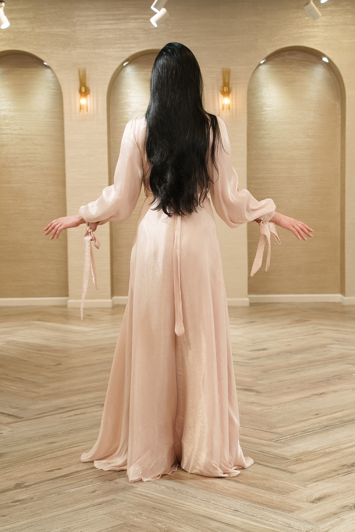 Ethereal Grace Pleated Shimmer A-Line Evening Gown