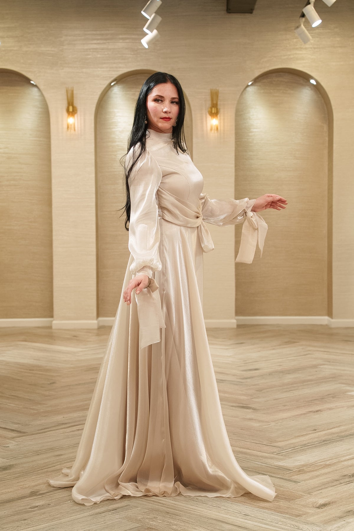 Luna Shimmer A-Line Evening Gown with Oversized Bow