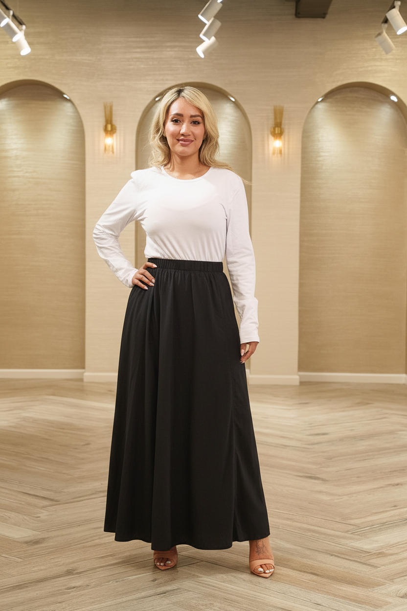 Essential Cotton A-Line Maxi Skirt with Pockets