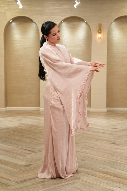 Seraphina Draped Organza Evening Gown with Cape Sleeves