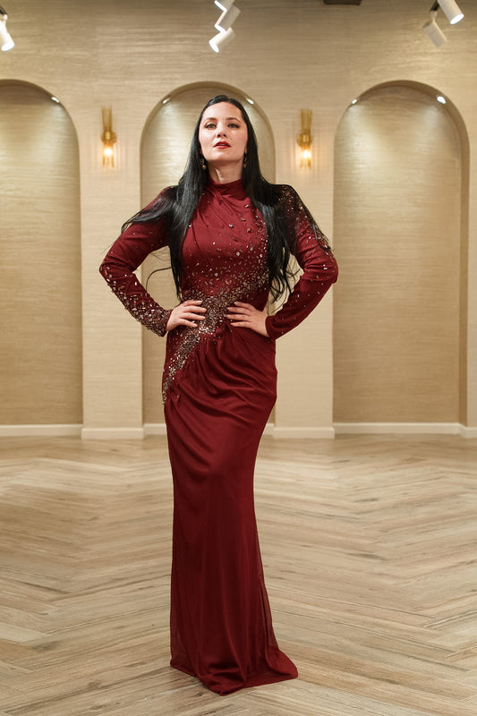 Emerald Luxe Crystal Embellished Evening Gow