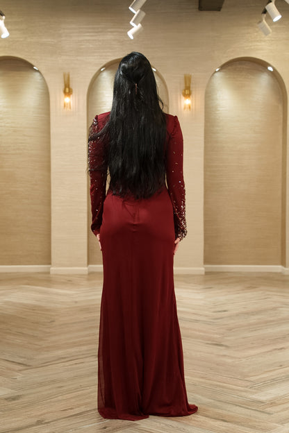 Crystal Embellished Ruched Evening Gown