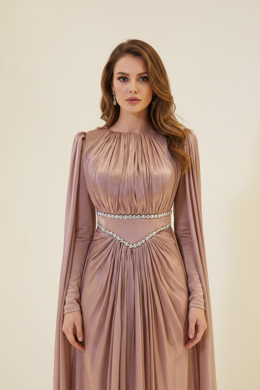 Veloura Rose Cape Evening Gown