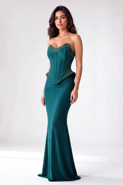 Empress Emerald Green Strapless Corset Mermaid Gown