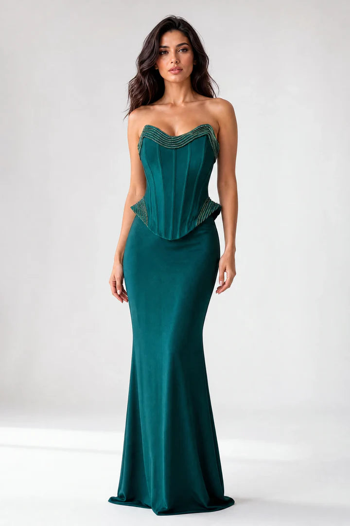 Empress Emerald Green Strapless Corset Mermaid Gown