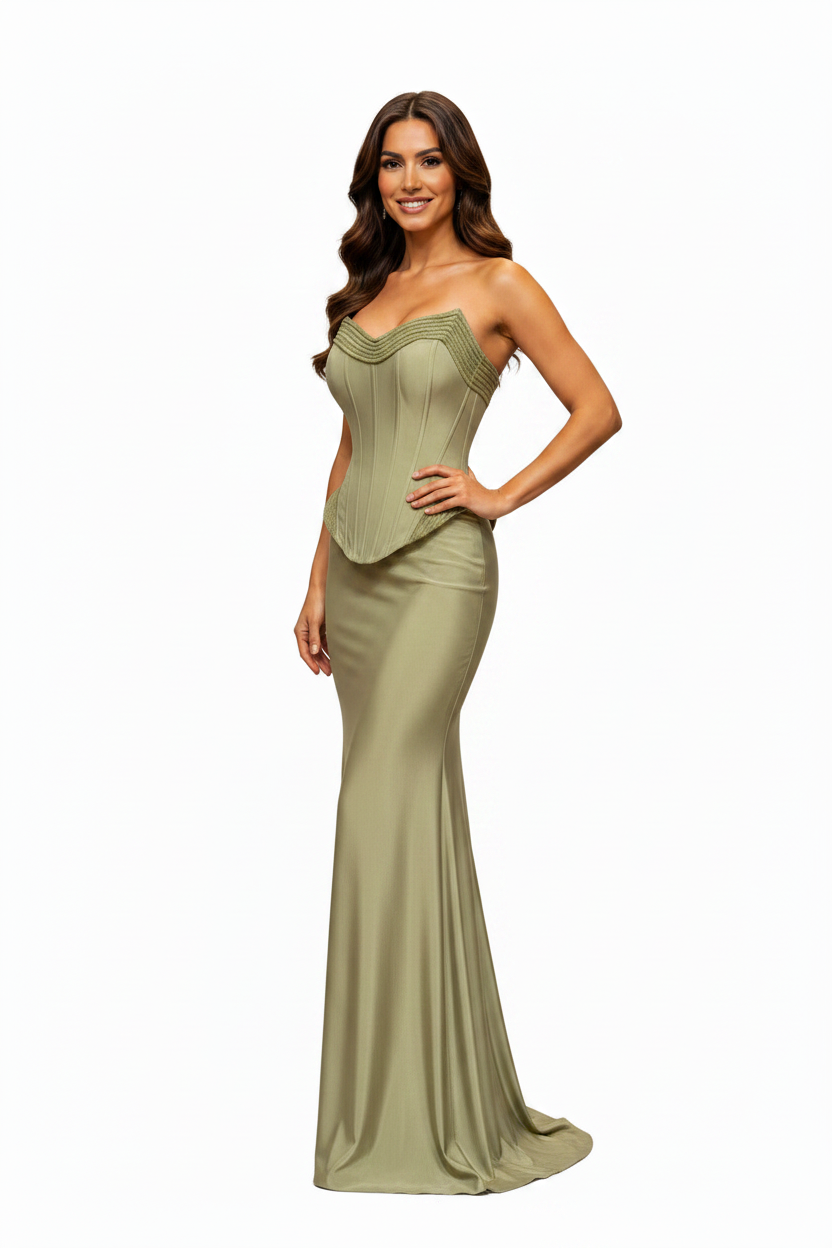 Empress Lime Strapless Corset Mermaid Gown