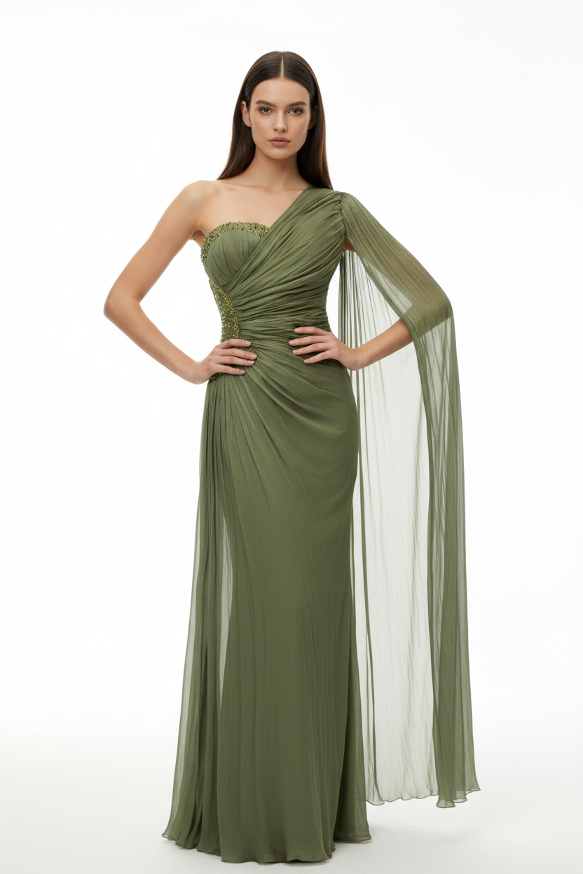 Scarlet Luxe Olive Green Evening Dress