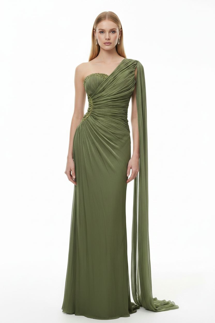 Scarlet Luxe Olive Green Evening Dress