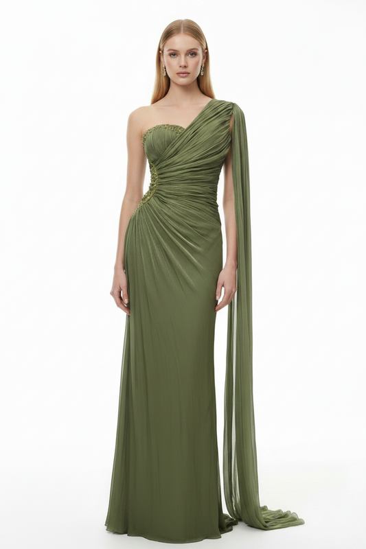 The Scarlet Luxe Olive Green Evening Dress