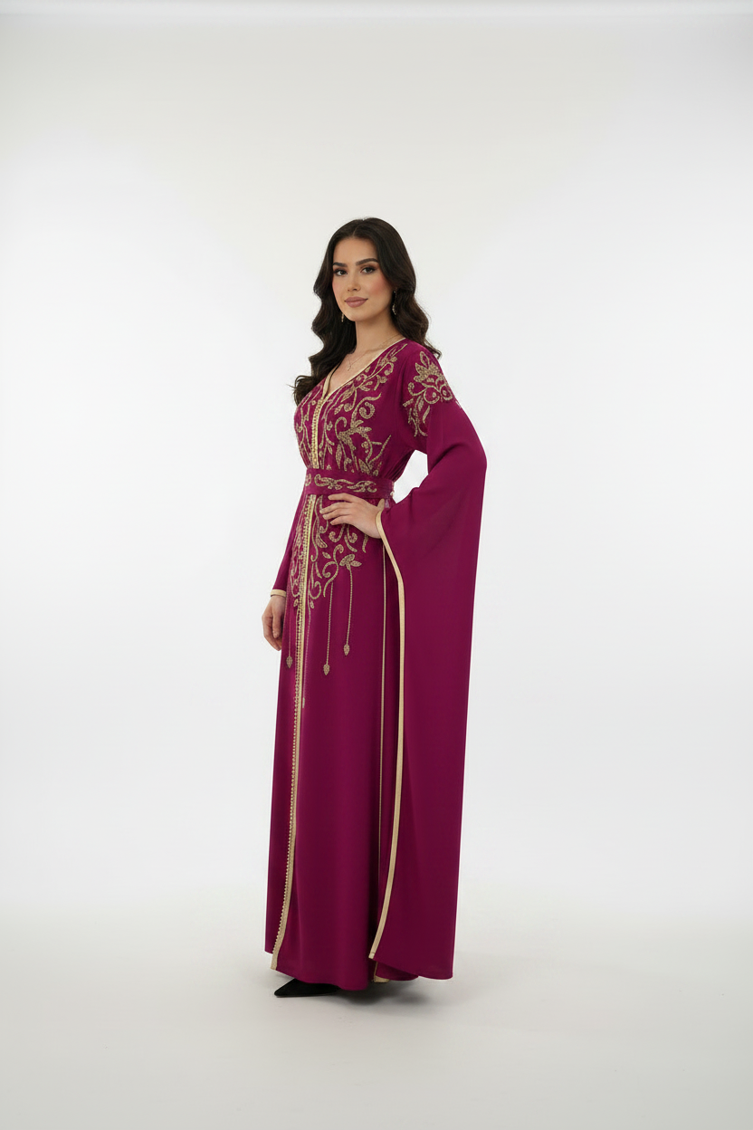 Fuchsia Handcrafted Embroidered Kaftan