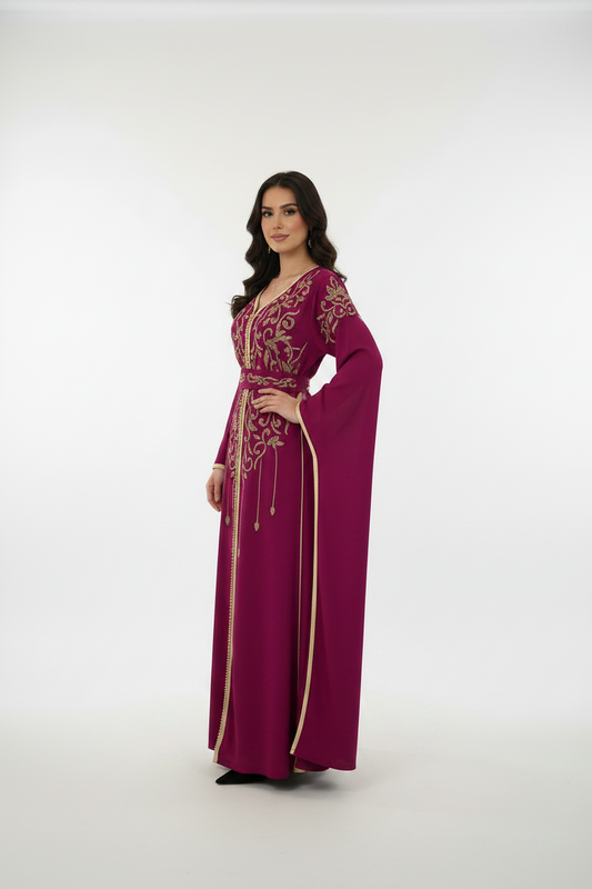 Fushia Handcrafted embroidered Caftan long sleeves