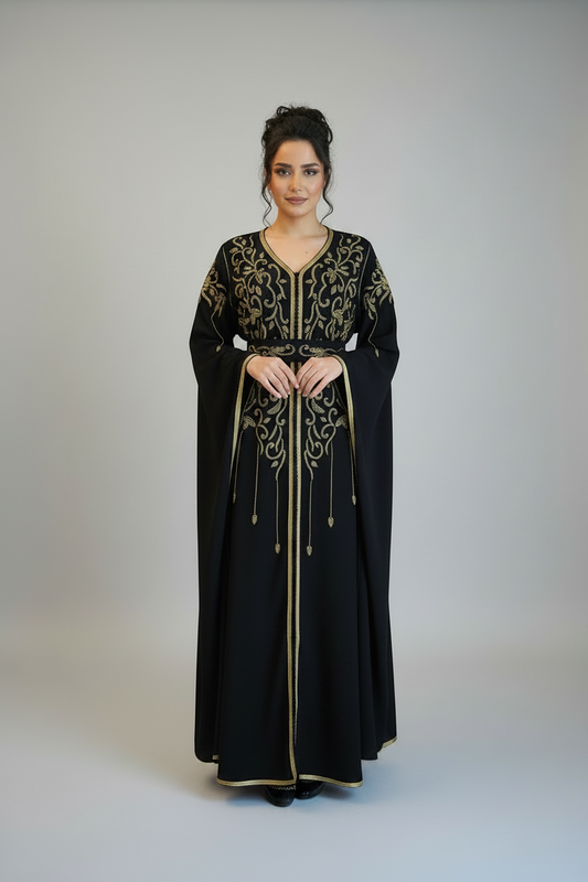 Black Handcrafted embroidered Caftan long sleeves