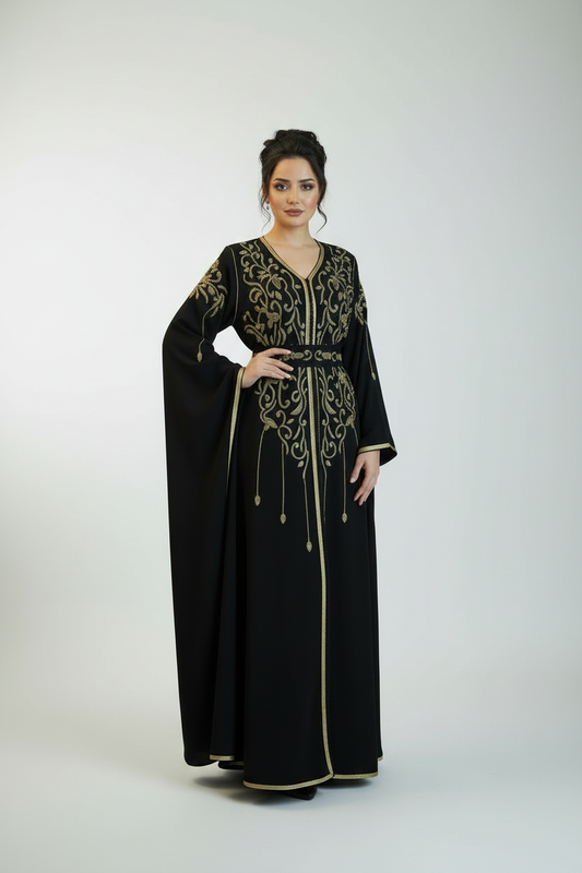 Black Handcrafted embroidered Caftan long sleeves
