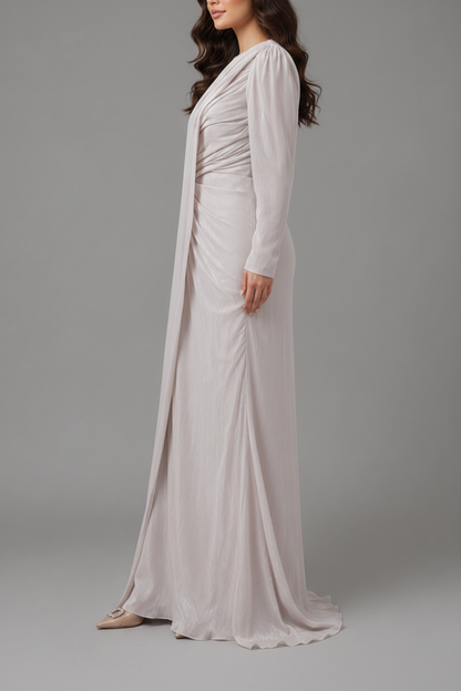 Beige Shimmer Organza Cape Gown
