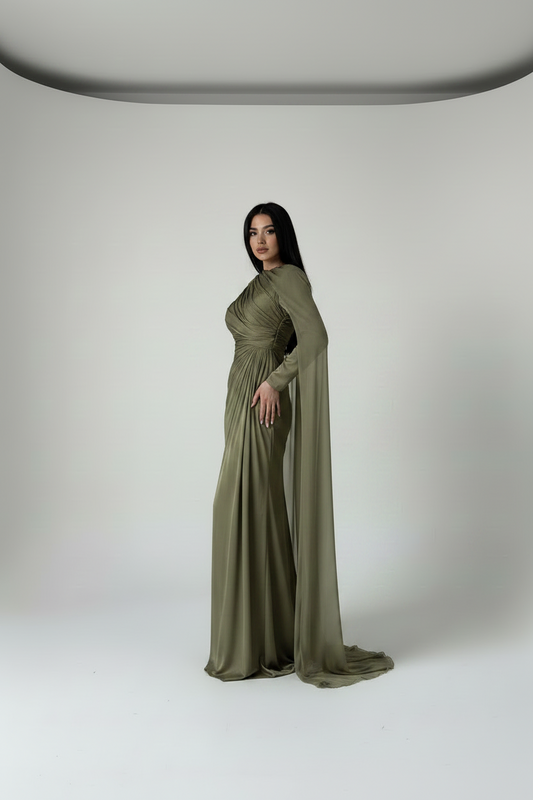 The Olive Cape Shimmer Gown