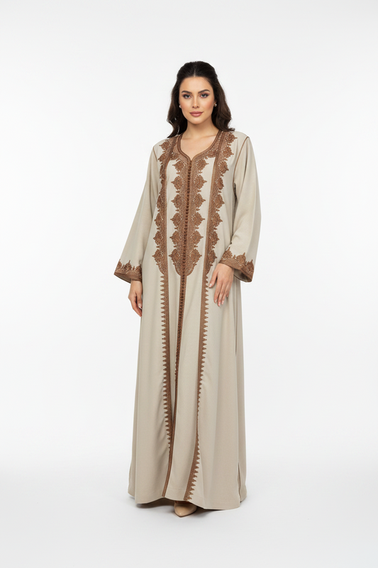 Embroidered Beige 2 piece Caftan dress