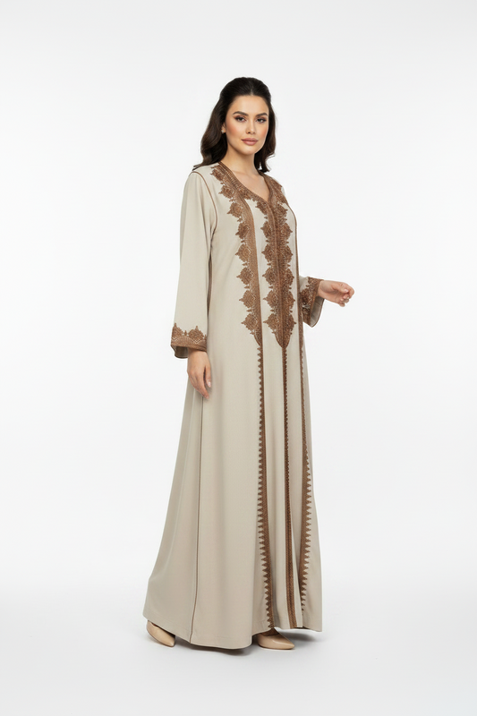 Embroidered Beige 2 piece Caftan dress