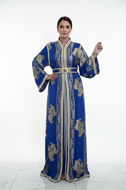Shiny Blue Tulle Kaftan with Silk Lining