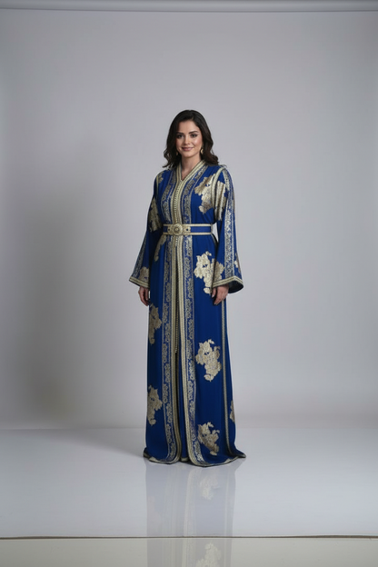 Shiny Blue Tulle Kaftan with Silk Lining