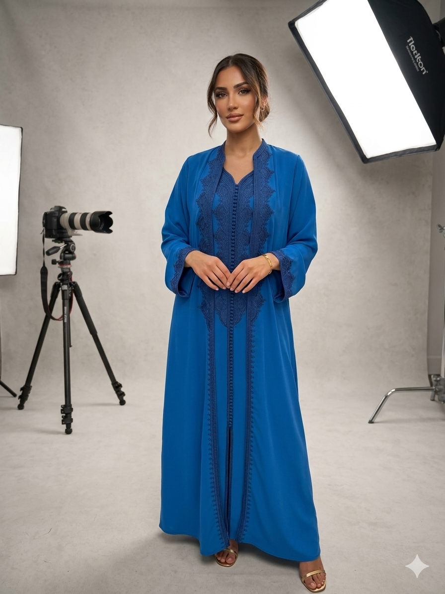 Embroidered 2-Piece Kaftan Dress