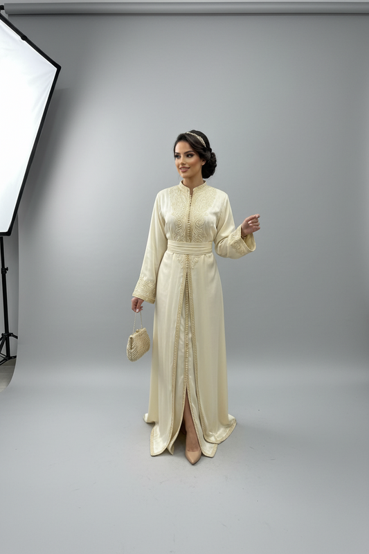 The ivory traditional embroidered kaftan