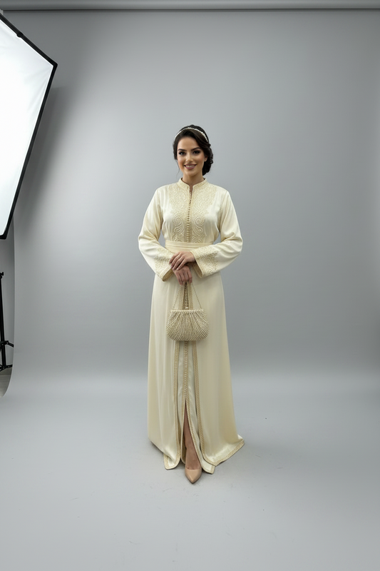 The ivory traditional embroidered kaftan
