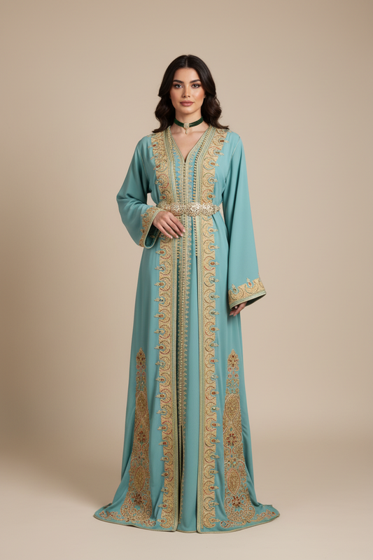 The Gold Embroidered Mint Green Takshita