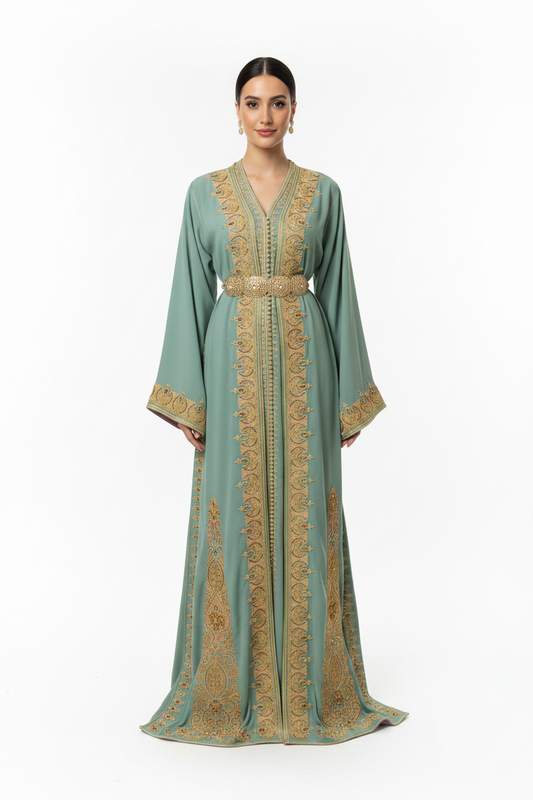 The Gold Embroidered Mint Green Takshita