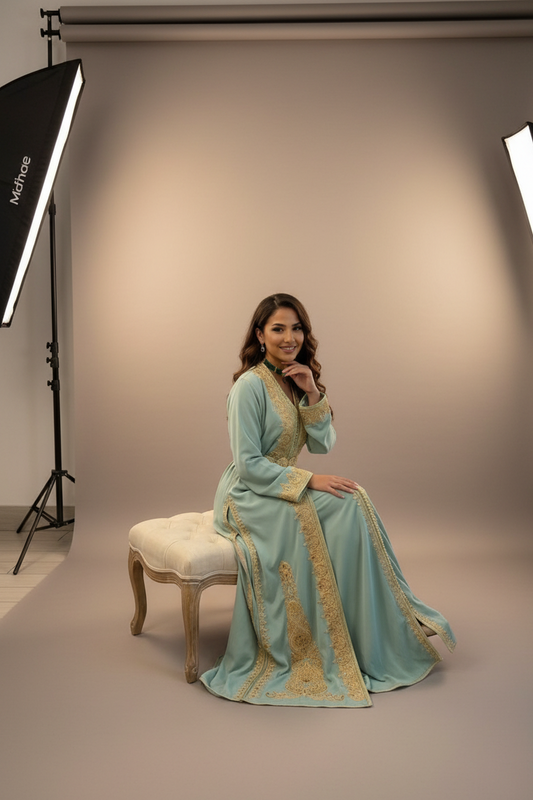 The Gold Embroidered Mint Green Takshita