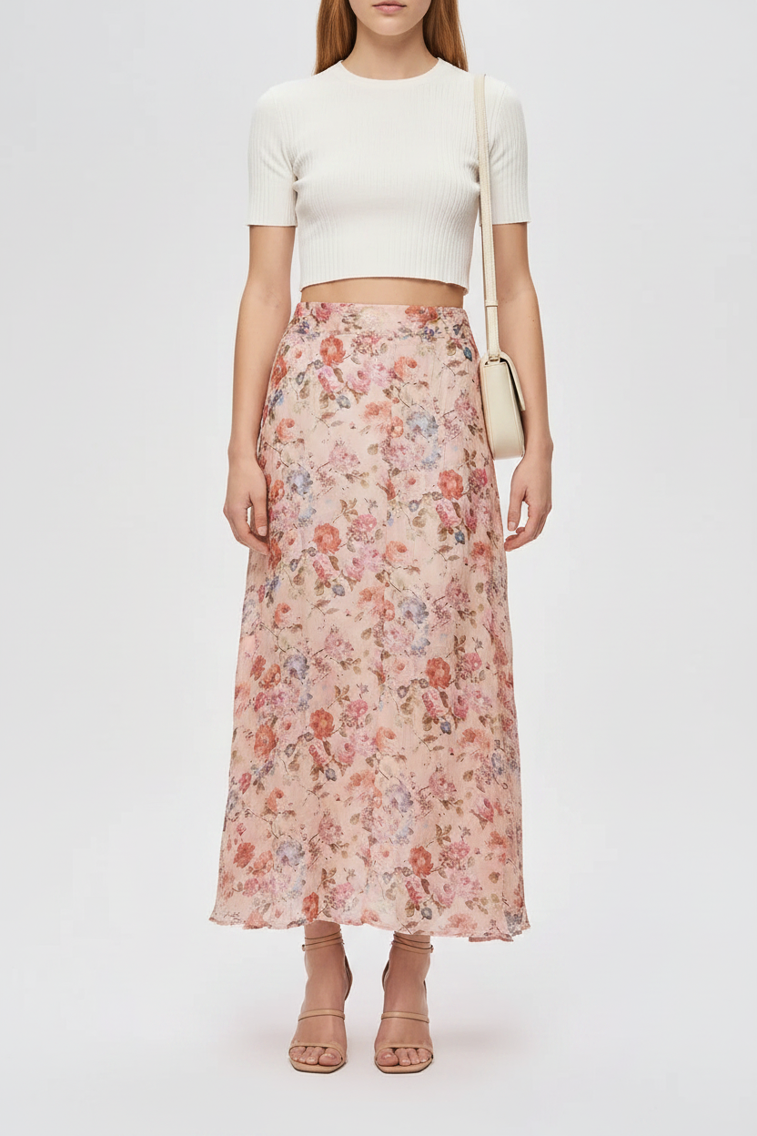 Vintage Flowy Floral Maxi Skirt