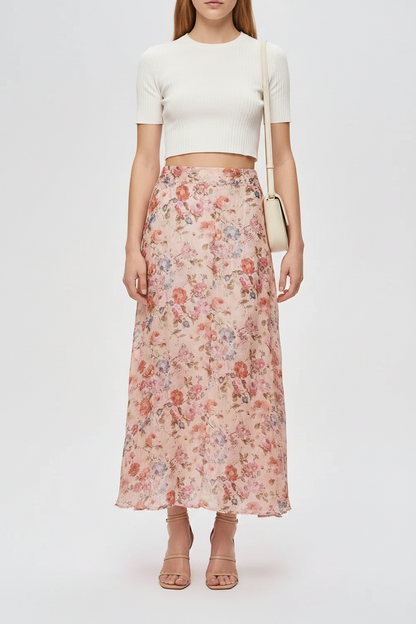 Vintage Flowy Floral Maxi Skirt