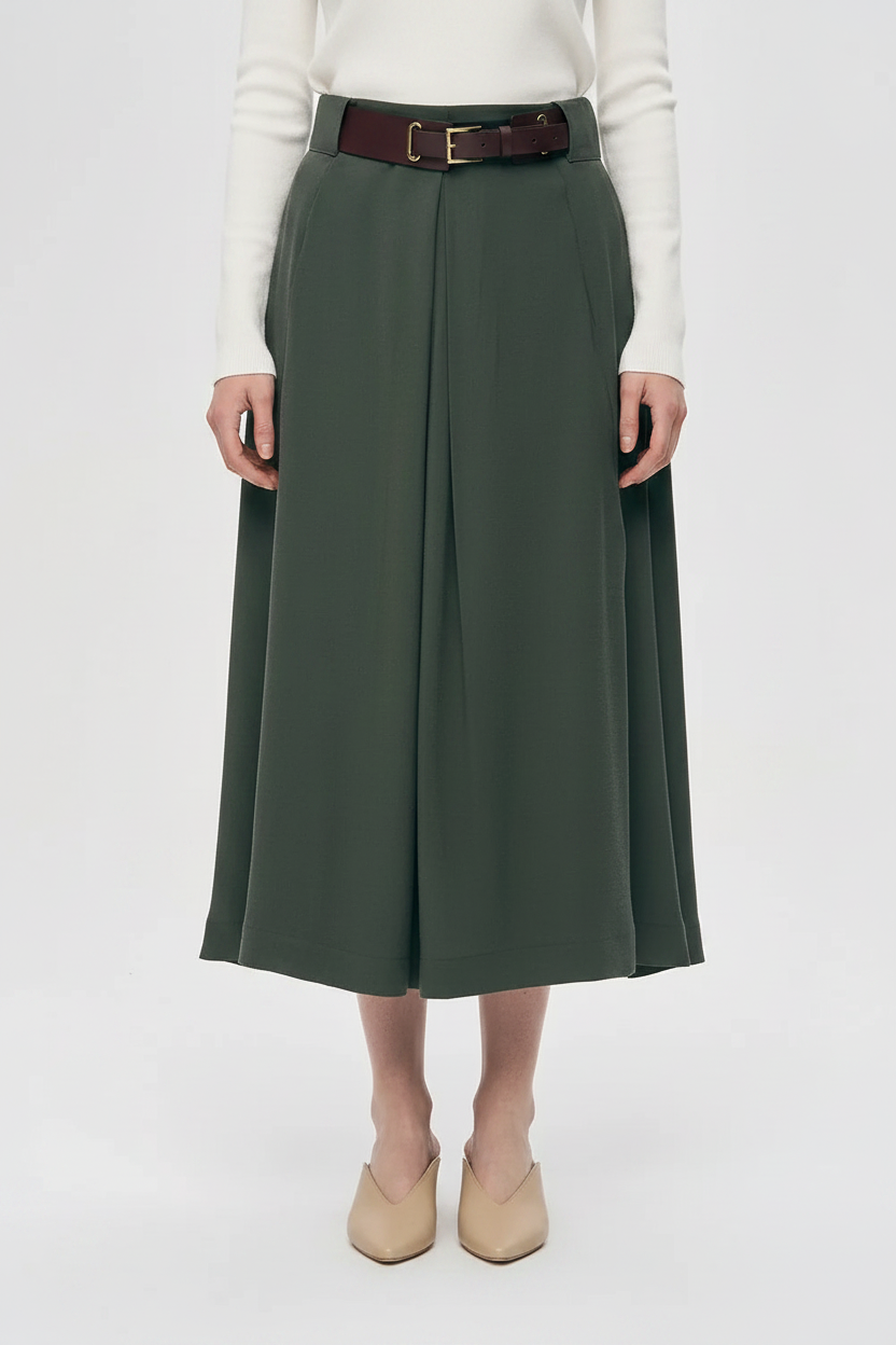 Orfeonegro Belted Pleated Midi Skirt