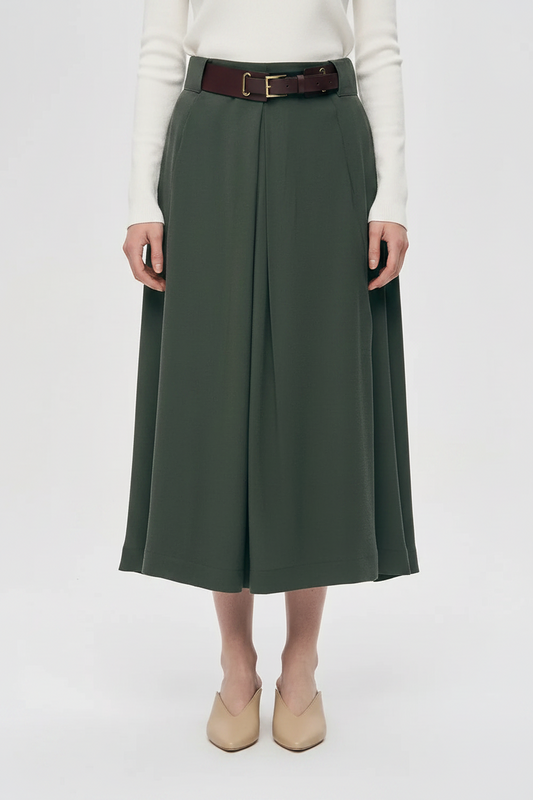 Orfeonegro Belted Pleated Midi Length Skirt