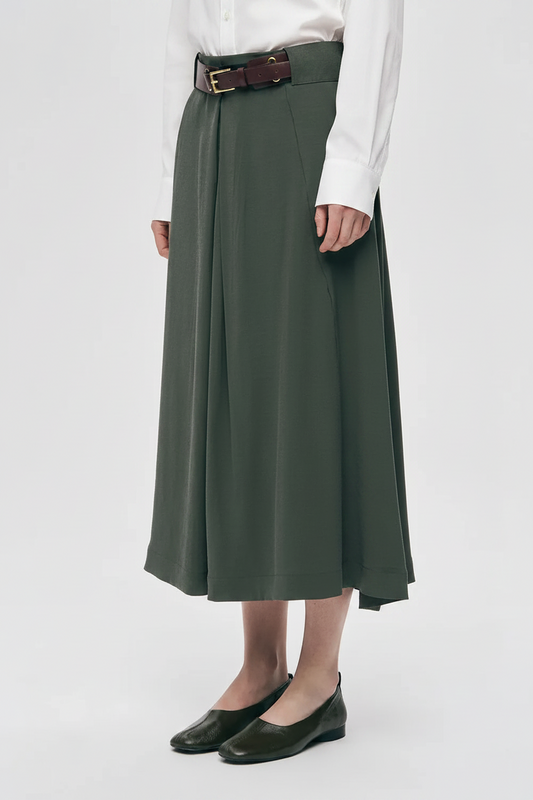 Orfeonegro Belted Pleated Midi Length Skirt