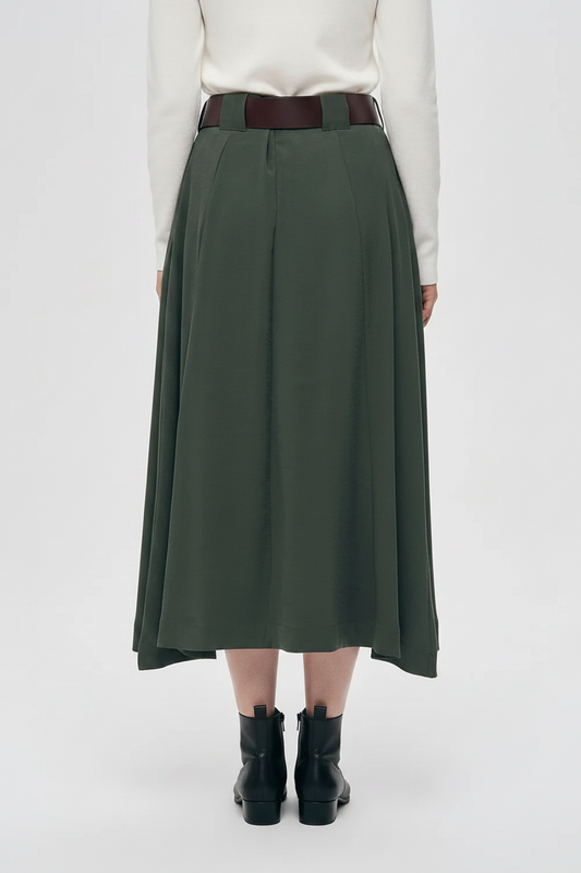 Orfeonegro Belted Pleated Midi Length Skirt