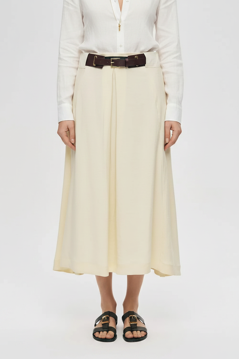 Orfeonegro Belted Pleated Midi Skirt