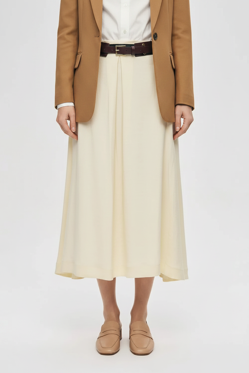 Orfeonegro Belted Pleated Midi Skirt