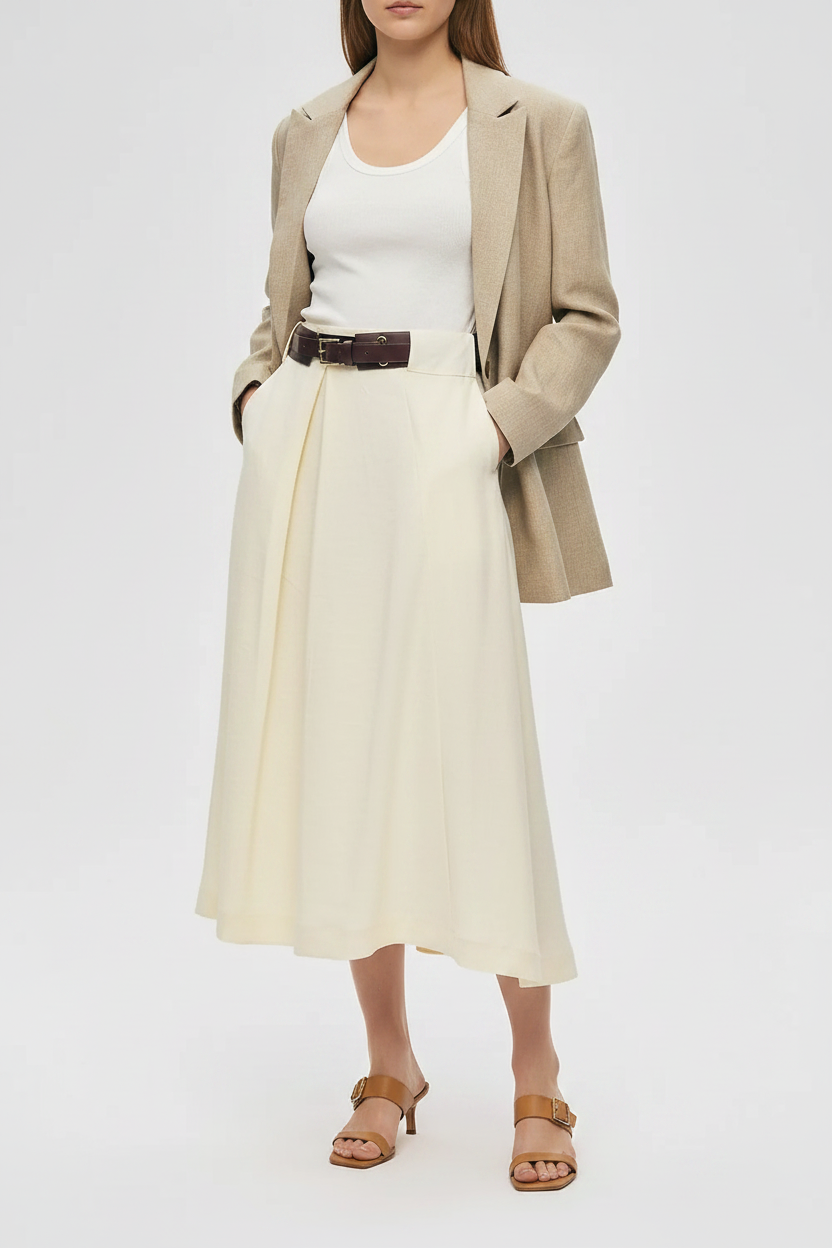 Orfeonegro Belted Pleated Midi Skirt