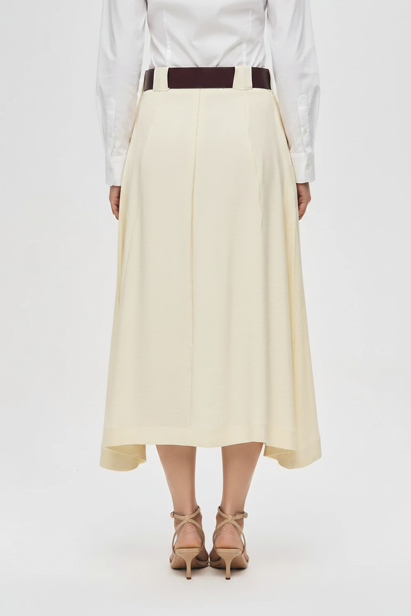Orfeonegro Belted Pleated Midi Skirt