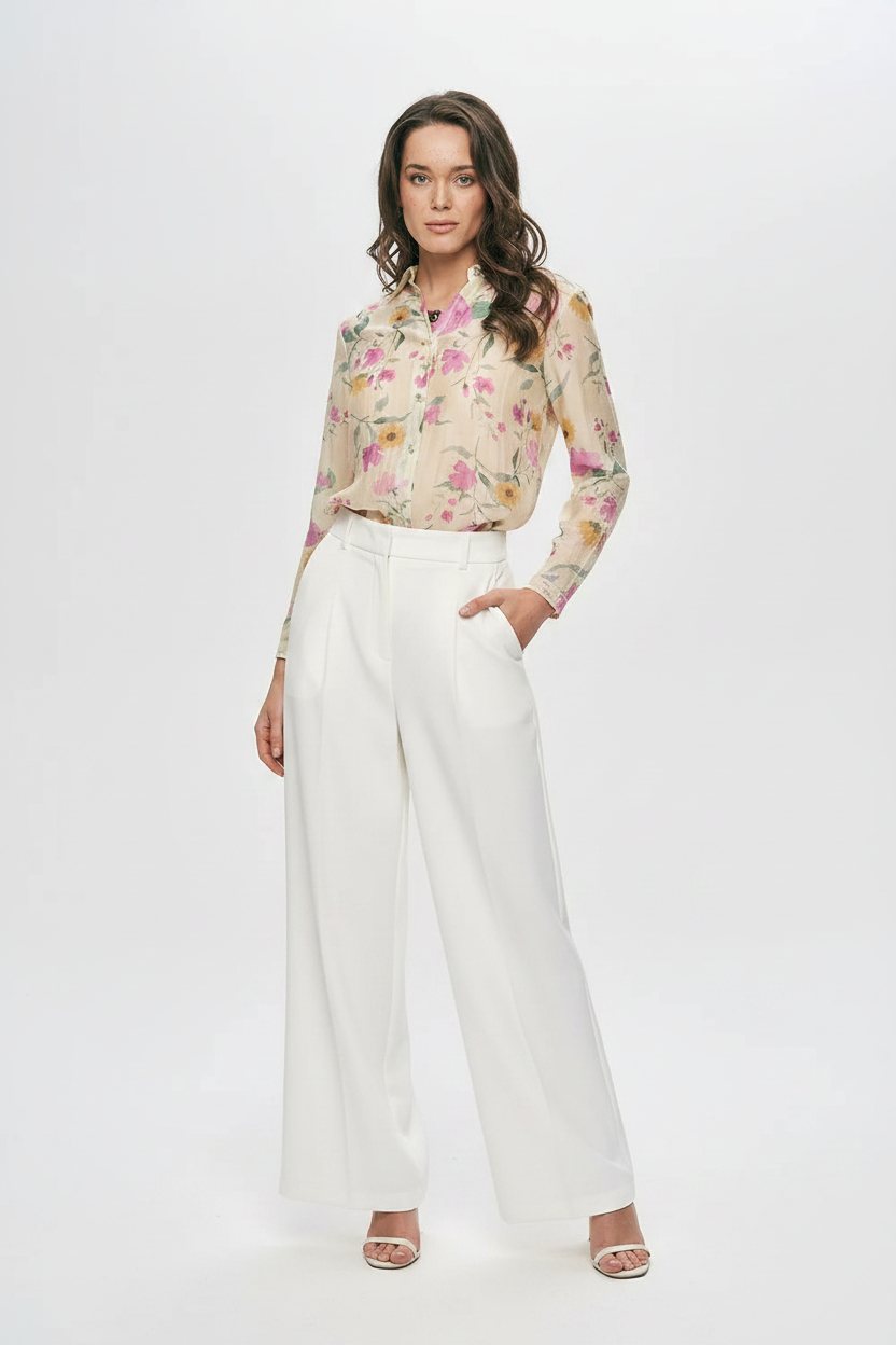 Yellow &amp; Pink Floral Chiffon Shirt