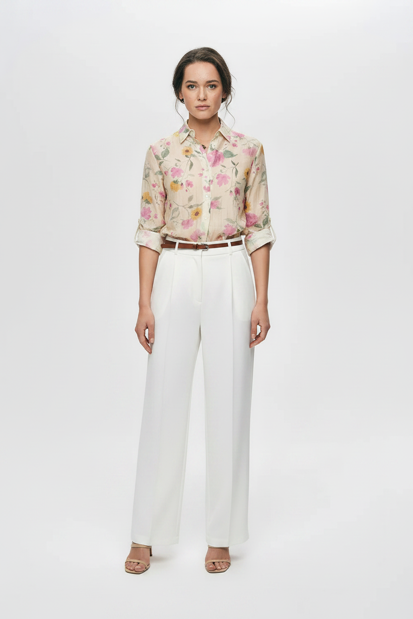 Yellow &amp; Pink Floral Chiffon Shirt