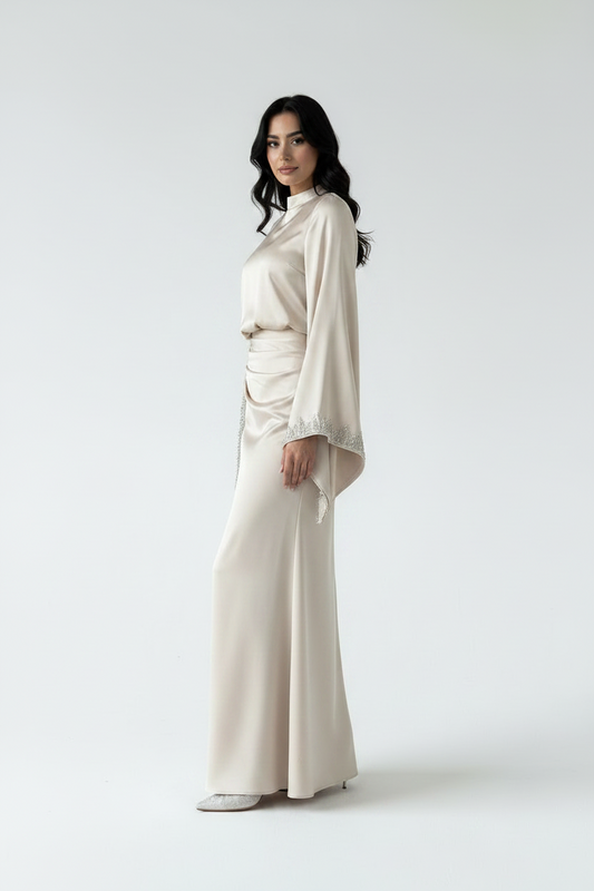 The Grace Flowing Sleeve Sparkly Embroidered Satin